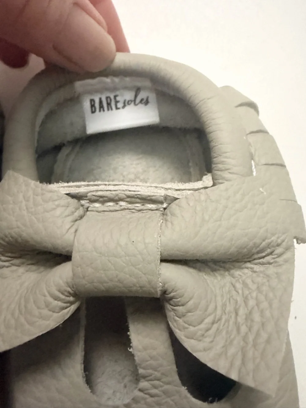 Bare Soles Moccasins Leather Soft Bow Grey Baby 12-18m Size 4